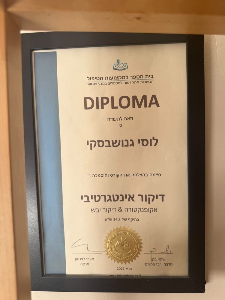 תעודה: דיקור אינטגרטיבי, אקופנקטורה ודיקור יבש